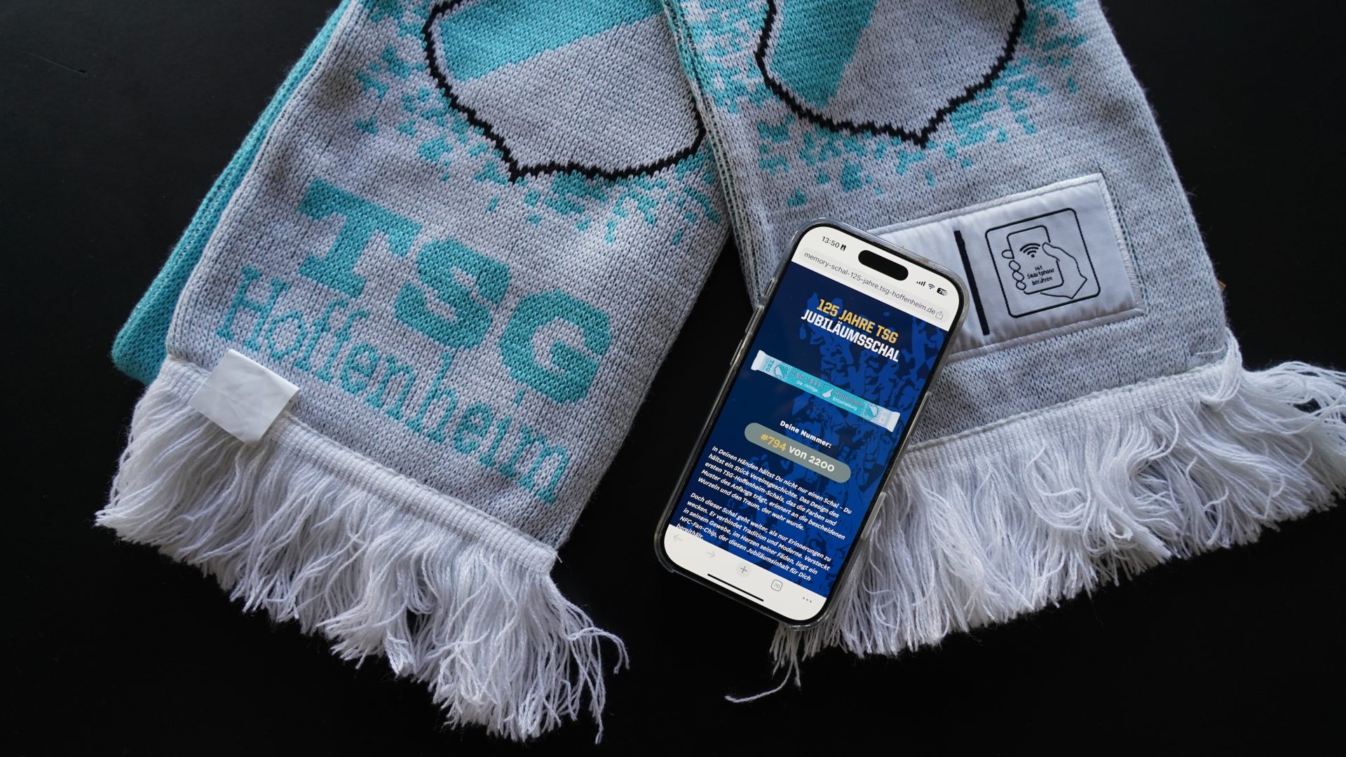 fan scarf with phone on it