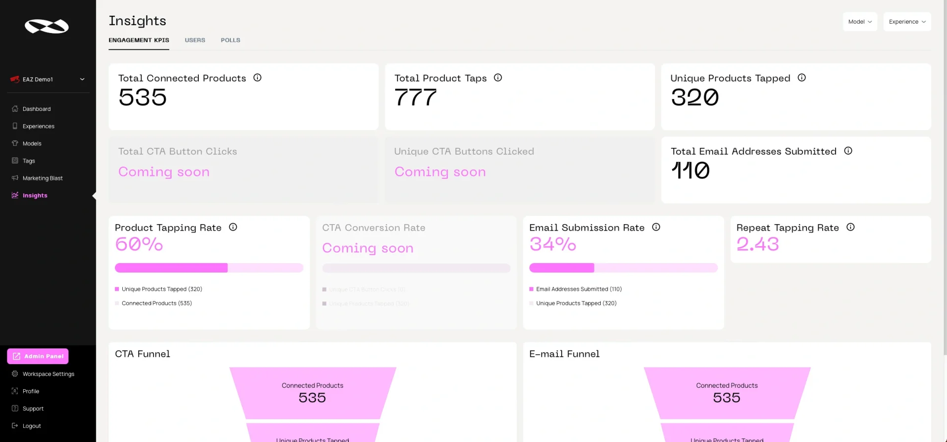 screenshot of analytics page of Phygital Studio