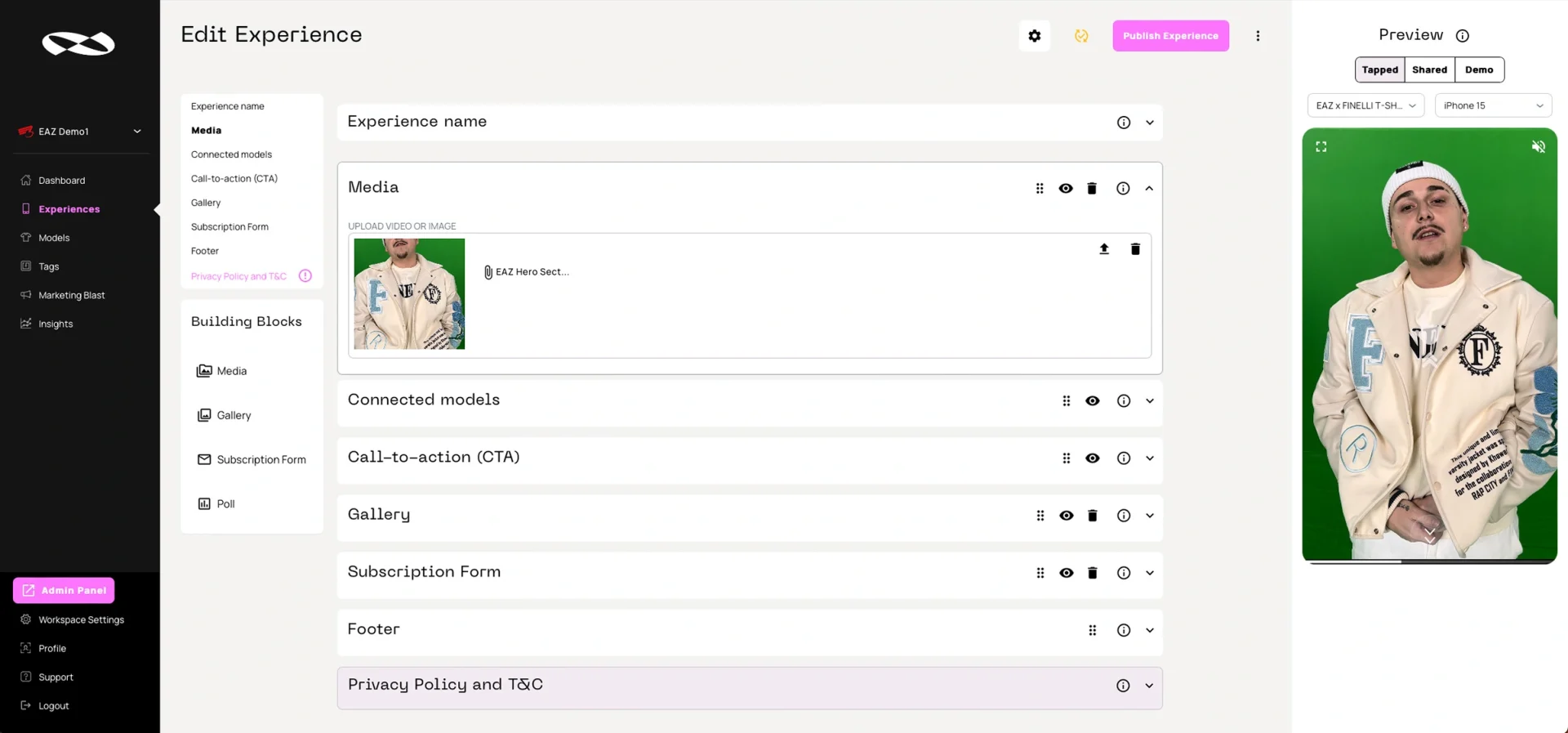 Screenshot of editor page of Phygital Studio