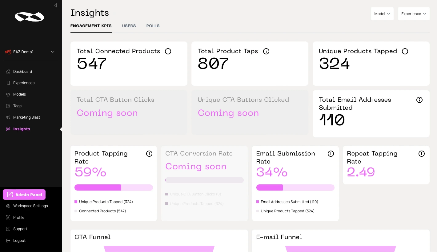 screenshot of zatap phygital studio analytics page