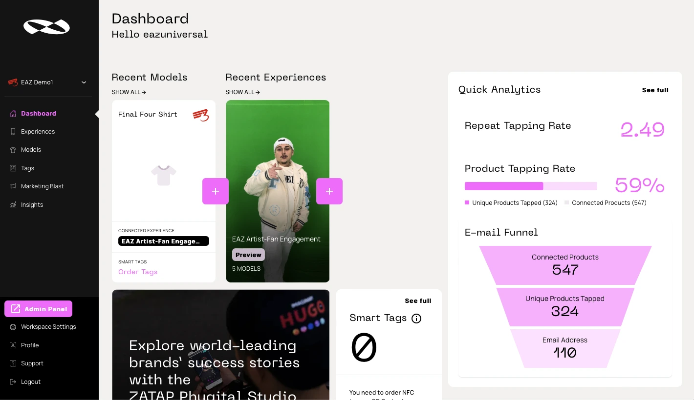 screenshot of zatap phygital studio webapp